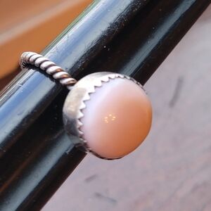 Southwestern Sterling Silver Pink Opal Handcrafted Ring Size 8.75